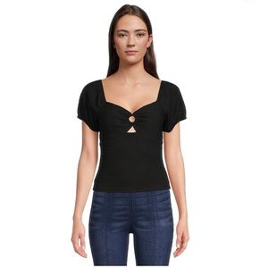 NOBO Women’s Black Pucker Knit Keyhole Top Size L‎
